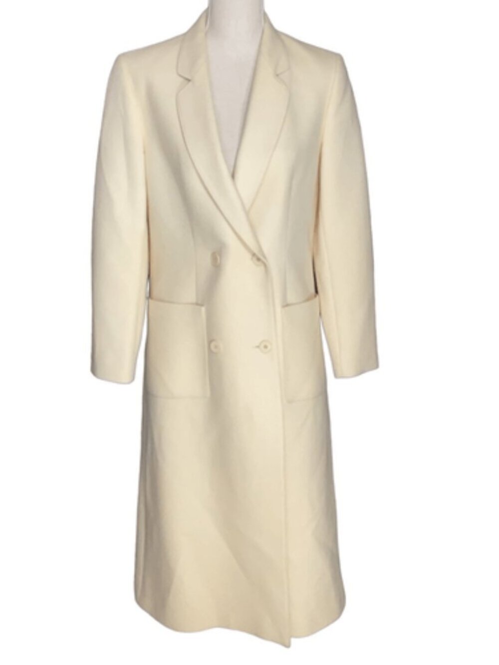 Epoca modell Bremen Womens Vintage Cream Double Breasted Wool Long Coat Size 36